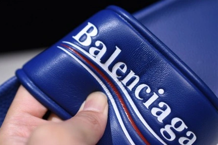 Top-grade copy Balenciaga Logo leather slip-on sandals blue 500578 WAM00 4045 Versatile 6720