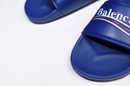 Top-grade copy Balenciaga Logo leather slip-on sandals blue 500578 WAM00 4045 Versatile 6720