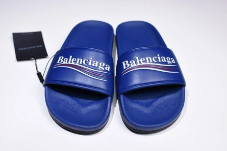 Top-grade copy Balenciaga Logo leather slip-on sandals blue 500578 WAM00 4045 Versatile 6720