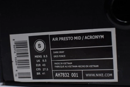 Entry-level luxury Minimalist 7575 Acronym Nike Air Presto Mid Cool Grey AH7832-001
