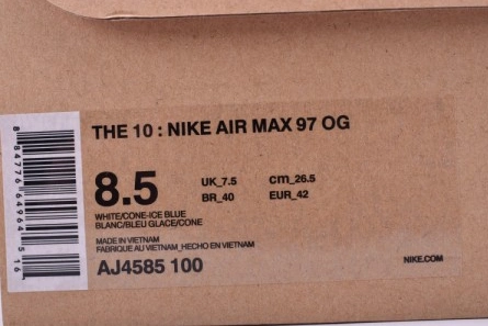 Parallel design Off White X Air Max 97 The Ten White Cone Ice Blue AJ4585-100 Classic 6642