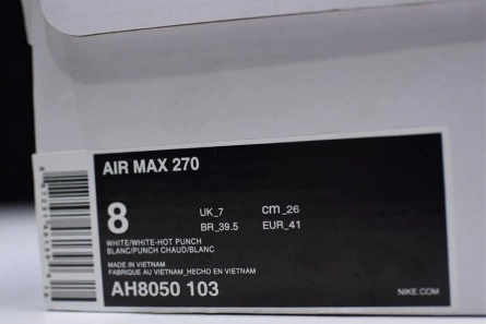 Deal-worthy Reliable 9887 NIKE mens AIR MAX 270 WHITE HOT PUNCH AH8050-103