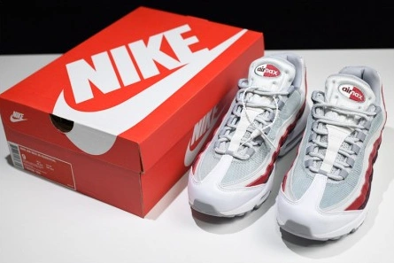 Low-cost Trendy 8310 NIKE Air Max 95 Essential Mens White-Grey-Red Running Shoes  749766-103