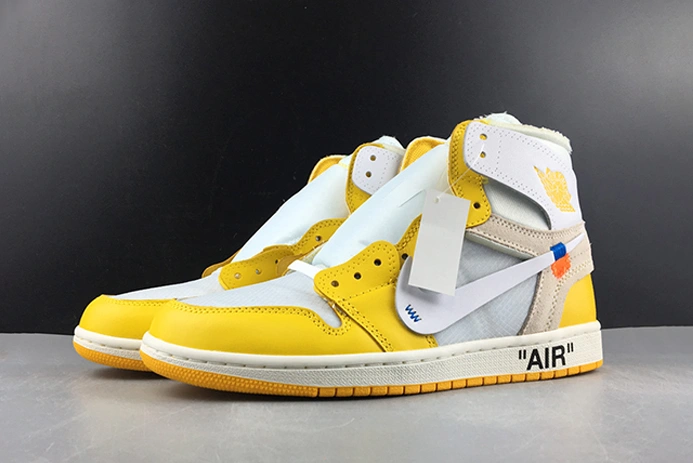 2019 AIR JORDAN 1 X OFF-WHITE NRG WHITE DARK POWDER YELLOW-CONE AQ0818-149 Sleek 1949