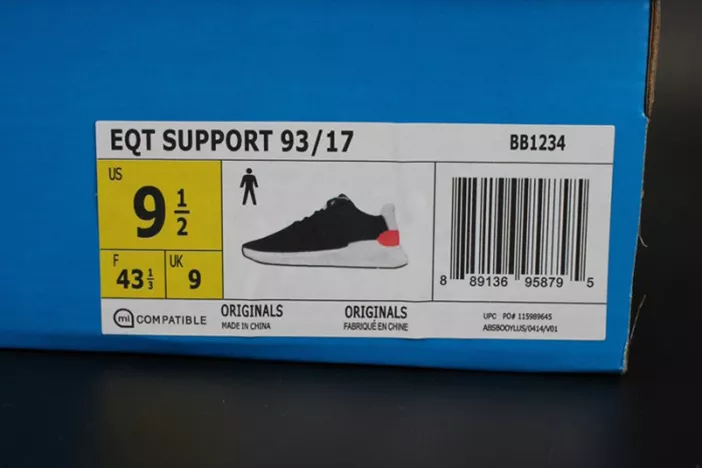 Adidas Originals EQT Support 93 17 Boost Core Black Turbo BB1234 Breathable 1892