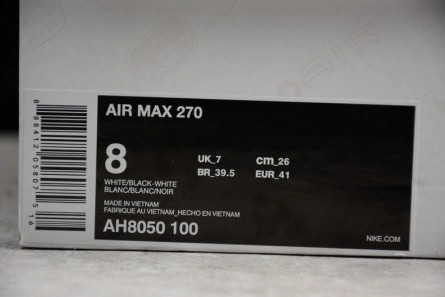 StreetReady 8578 NIKE AIR MAX 270 WHITE BLACK AH8050- 1429