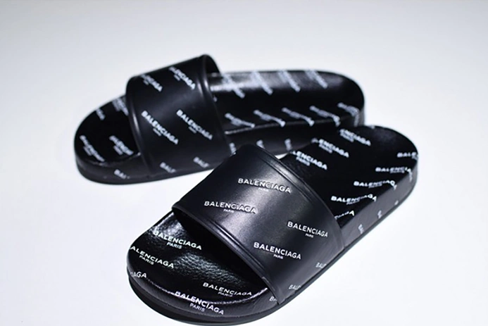 Balenciaga Logo leather slip-on sandals all black logo TopPick 2113