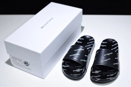 Balenciaga Logo leather slip-on sandals all black logo TopPick 2113
