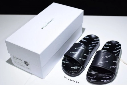 Balenciaga Logo leather slip-on sandals all black logo TopPick 2113