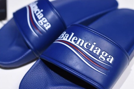 Affordable Balenciaga Logo leather slip-on sandals blue 500578 WAM00 4045 2112