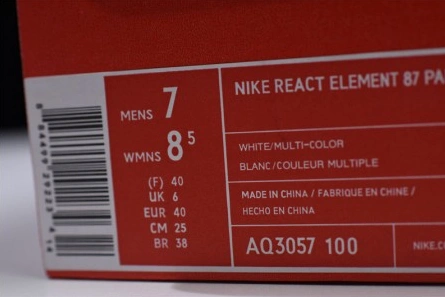 5502 Parra x Nike React Element 87 White Multi-Color AQ3057- Resilient 1330