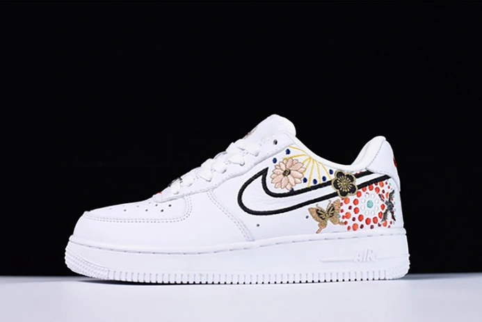 471 Nike Air Force 1 07 LNY QS Lunar New Year White  Flowers WOMENS  AJ8298- WellDesigned 1253