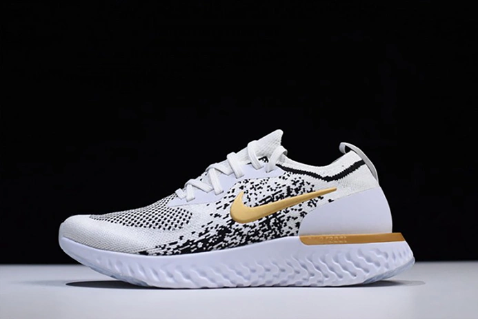 7142 Men's Nike Epic React Flyknit White Black-Gold AQ0067- Sophisticated 1567