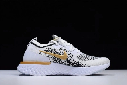 7142 Men's Nike Epic React Flyknit White Black-Gold AQ0067- Sophisticated 1567