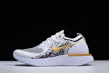 7142 Men's Nike Epic React Flyknit White Black-Gold AQ0067- Sophisticated 1567