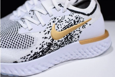 7142 Men's Nike Epic React Flyknit White Black-Gold AQ0067- Sophisticated 1567