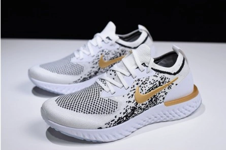 7142 Men's Nike Epic React Flyknit White Black-Gold AQ0067- Sophisticated 1567