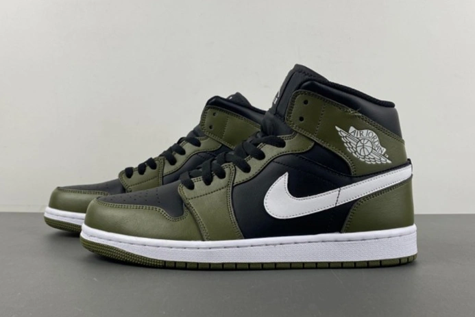 3096 Jordan 1 Mid Black White Olive  DQ8426- Lightweight 7