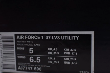 Resilient 3543 Nike Air Force 1 '07 LV8 Utility Red White AJ7747- 1224
