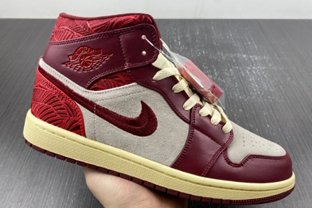 Comfortable 683 Jordan 1 Mid SE Tiki Leaf Team Red (Women's)  DZ2820- 102