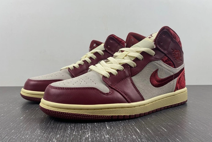 Comfortable 683 Jordan 1 Mid SE Tiki Leaf Team Red (Women's)  DZ2820- 102