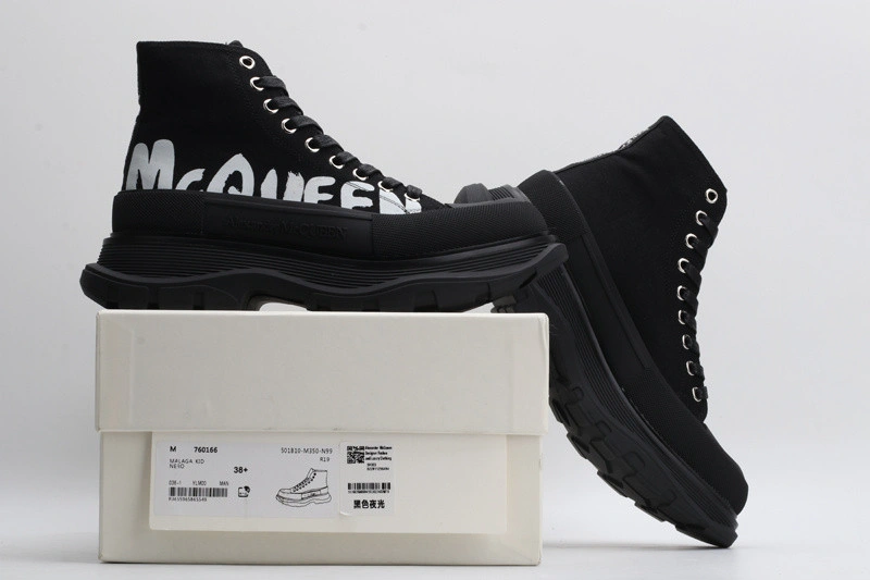 ALEX MCQ TREAD SLICK BOOT IN BLACK WITH LETTERS
