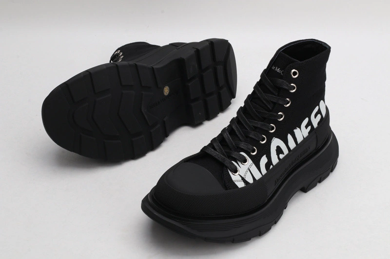 ALEX MCQ TREAD SLICK BOOT IN BLACK WITH LETTERS