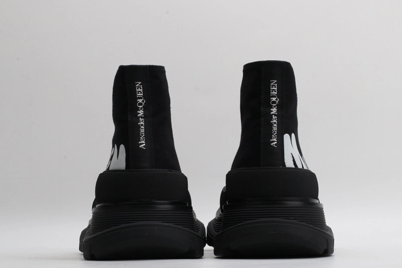 ALEX MCQ TREAD SLICK BOOT IN BLACK WITH LETTERS