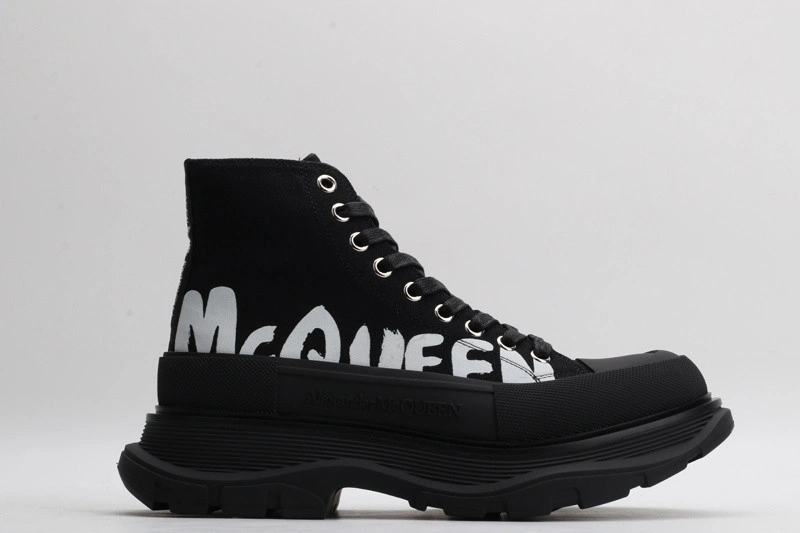 ALEX MCQ TREAD SLICK BOOT IN BLACK WITH LETTERS