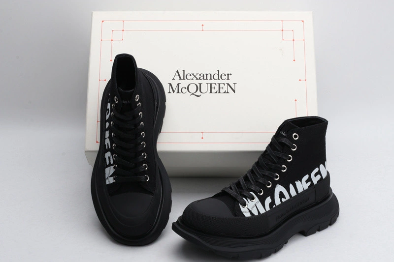 ALEX MCQ TREAD SLICK BOOT IN BLACK WITH LETTERS