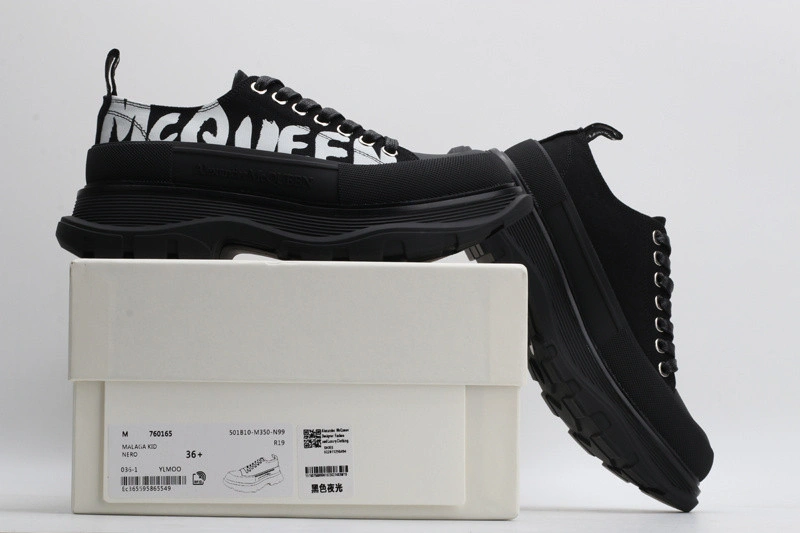 ALEX MCQ TREAD SLICK LACE UP IN BLACK WITH LETTERS