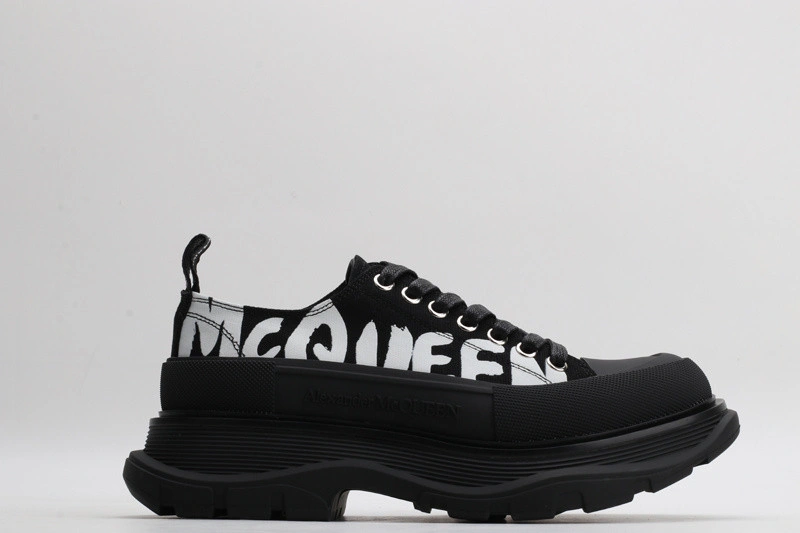ALEX MCQ TREAD SLICK LACE UP IN BLACK WITH LETTERS