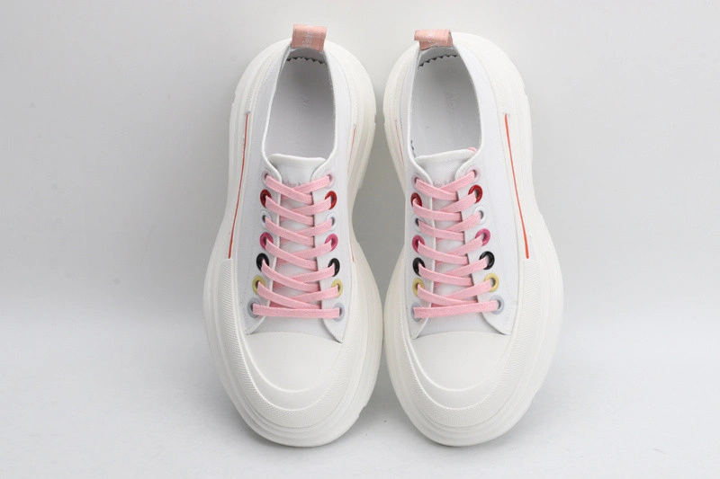 ALEX MCQ TREAD SLICK LACE UP IN WHITE WITH RED LINE
