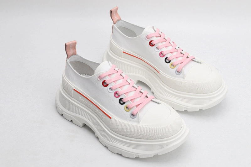 ALEX MCQ TREAD SLICK LACE UP IN WHITE WITH RED LINE