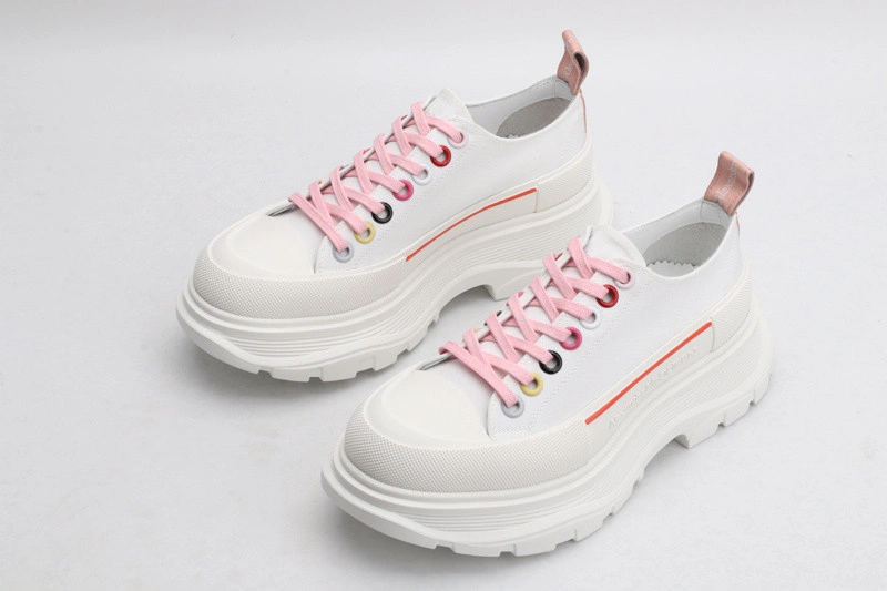 ALEX MCQ TREAD SLICK LACE UP IN WHITE WITH RED LINE