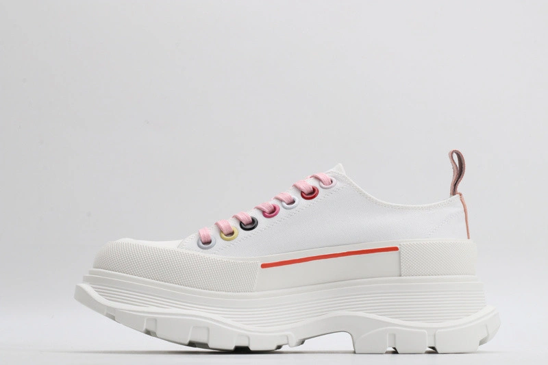 ALEX MCQ TREAD SLICK LACE UP IN WHITE WITH RED LINE