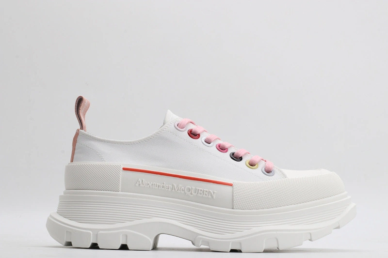 ALEX MCQ TREAD SLICK LACE UP IN WHITE WITH RED LINE