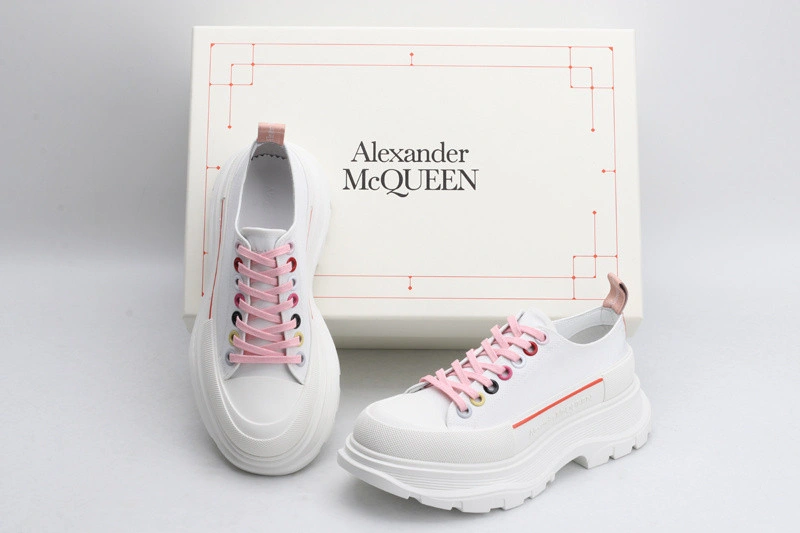 ALEX MCQ TREAD SLICK LACE UP IN WHITE WITH RED LINE