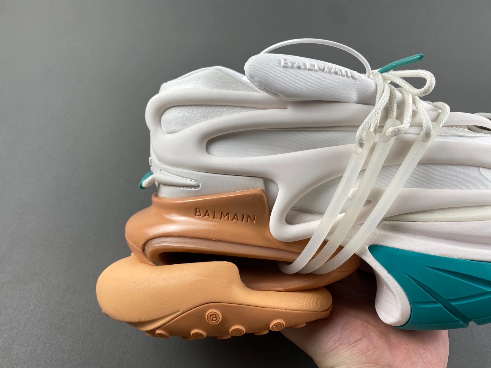 BALMAIN NEOPRENE AND LEATHER UNICORN LOW-TOP SNEAKERS