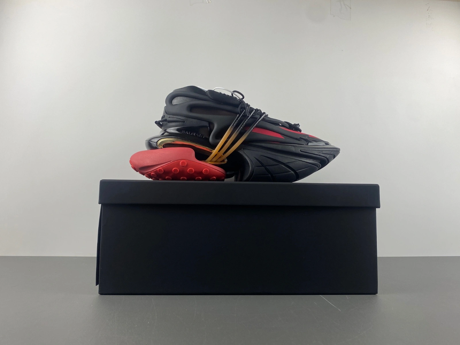 BALMAIN NEOPRENE AND LEATHER UNICORN LOW-TOP SNEAKERS