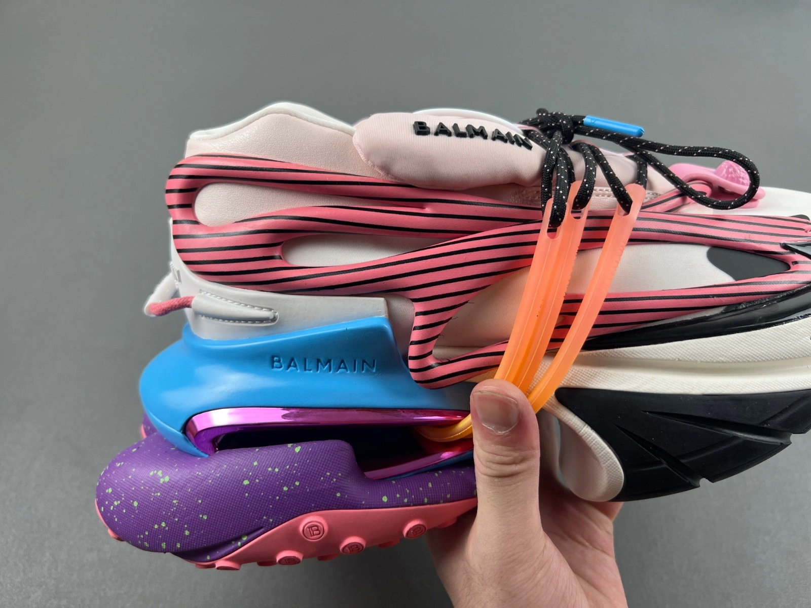 BALMAIN NEOPRENE AND LEATHER UNICORN LOW-TOP SNEAKERS