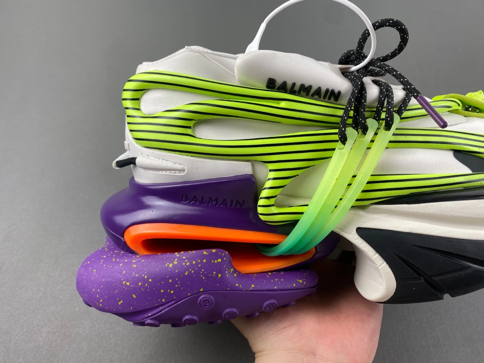 BALMAIN NEOPRENE AND LEATHER UNICORN LOW-TOP SNEAKERS