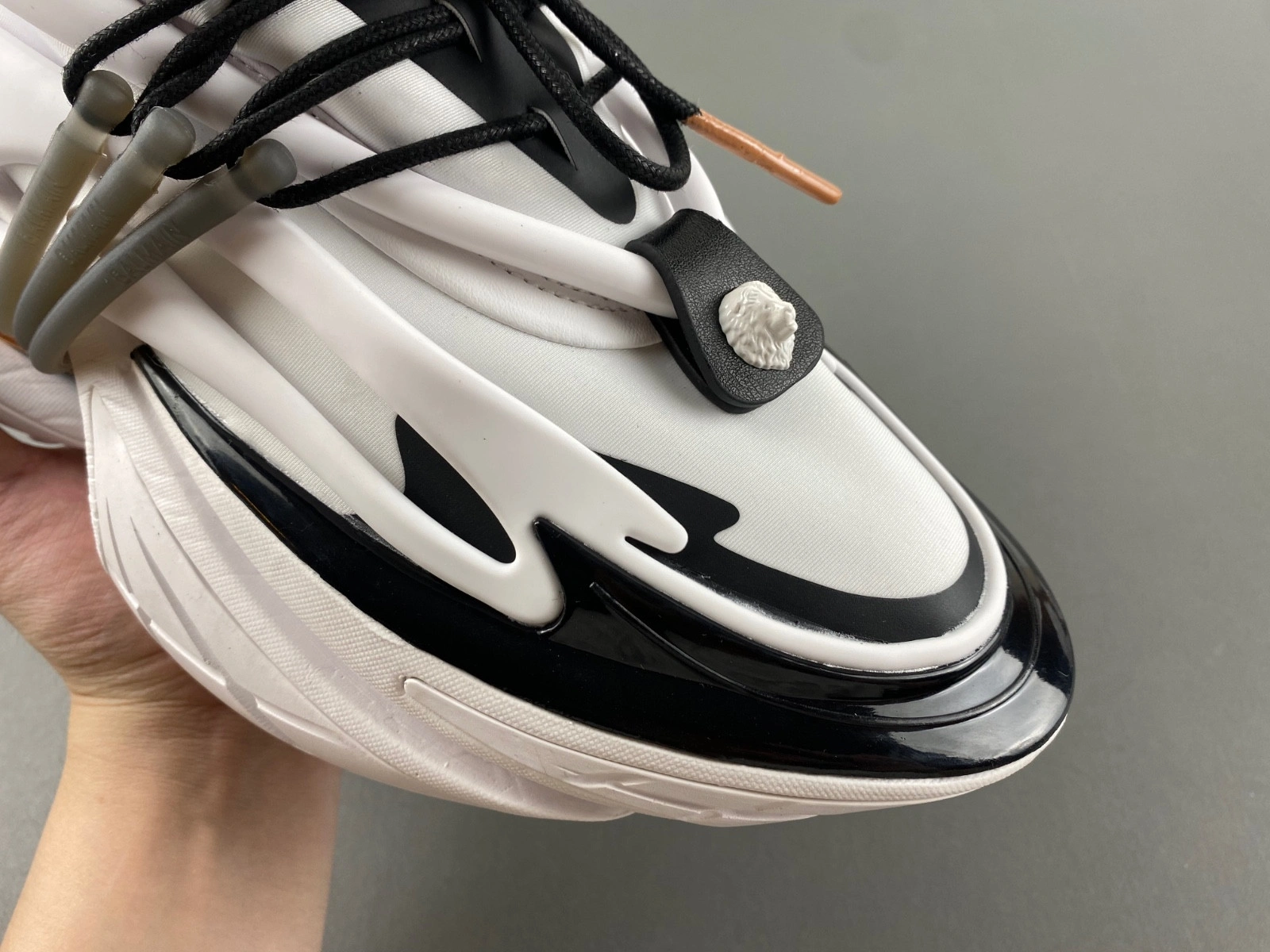BALMAIN NEOPRENE AND LEATHER UNICORN LOW-TOP SNEAKERS