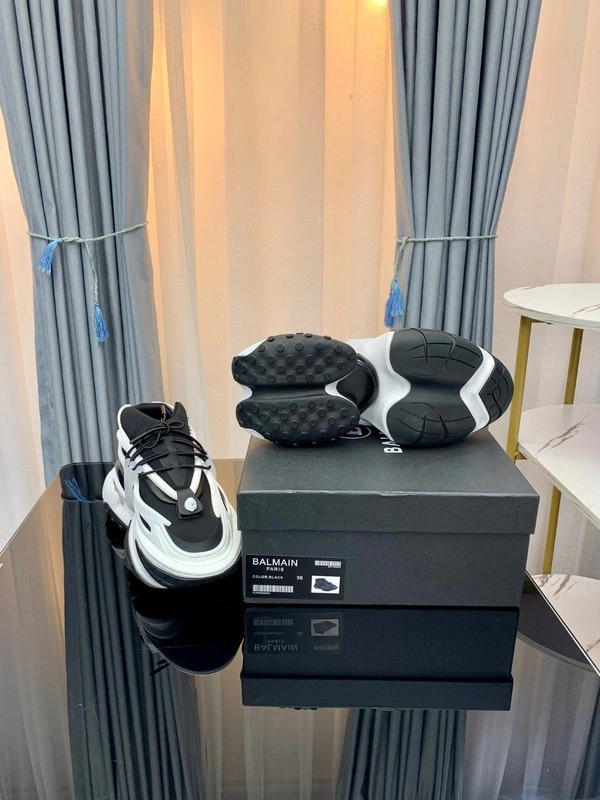 BALMAIN NEOPRENE AND LEATHER UNICORN LOW-TOP SNEAKERS