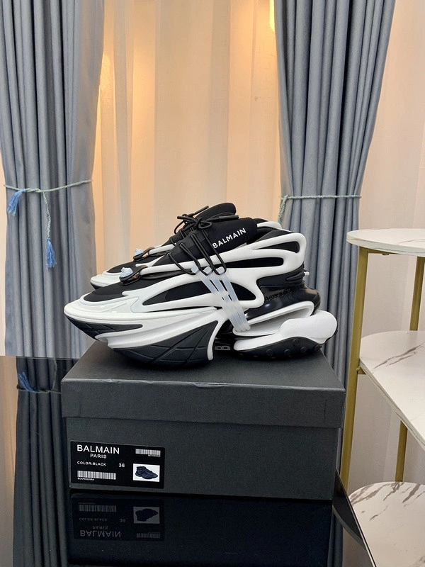 BALMAIN NEOPRENE AND LEATHER UNICORN LOW-TOP SNEAKERS