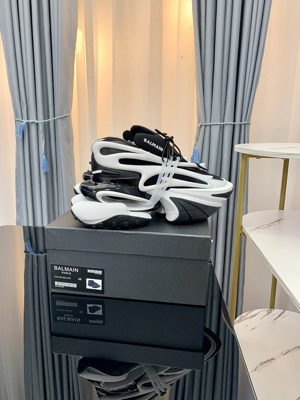 BALMAIN NEOPRENE AND LEATHER UNICORN LOW-TOP SNEAKERS