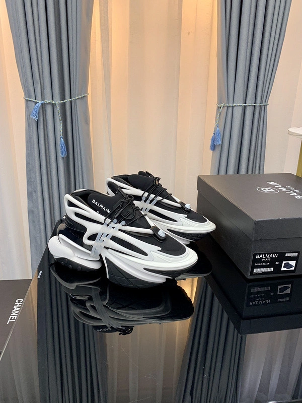 BALMAIN NEOPRENE AND LEATHER UNICORN LOW-TOP SNEAKERS