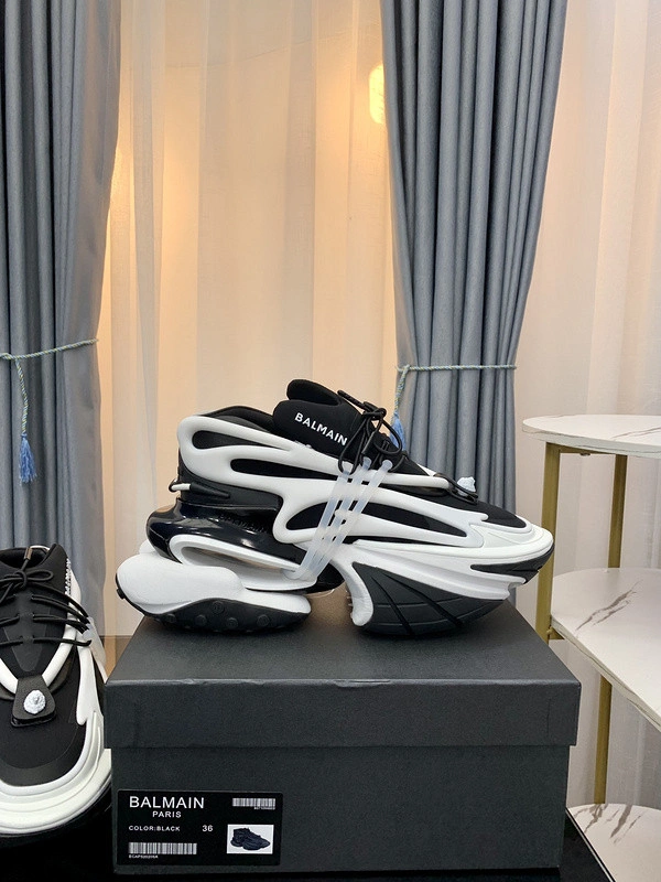 BALMAIN NEOPRENE AND LEATHER UNICORN LOW-TOP SNEAKERS