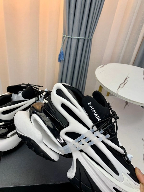 BALMAIN NEOPRENE AND LEATHER UNICORN LOW-TOP SNEAKERS