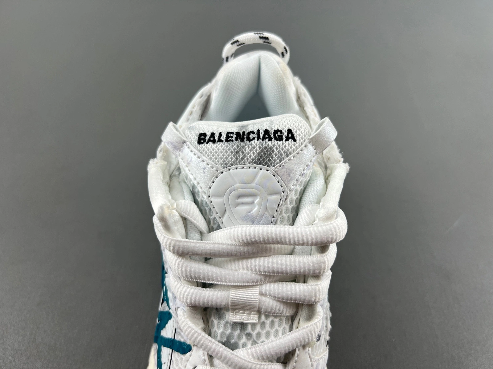 Balenciaga   Runner Graffiti Sneaker in White blue